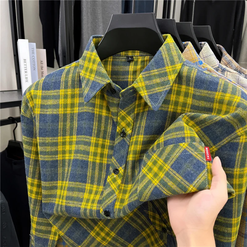 Flannel Shirt Lined - Kemeja Pria Panjang Retro Motif Kotak-kotak