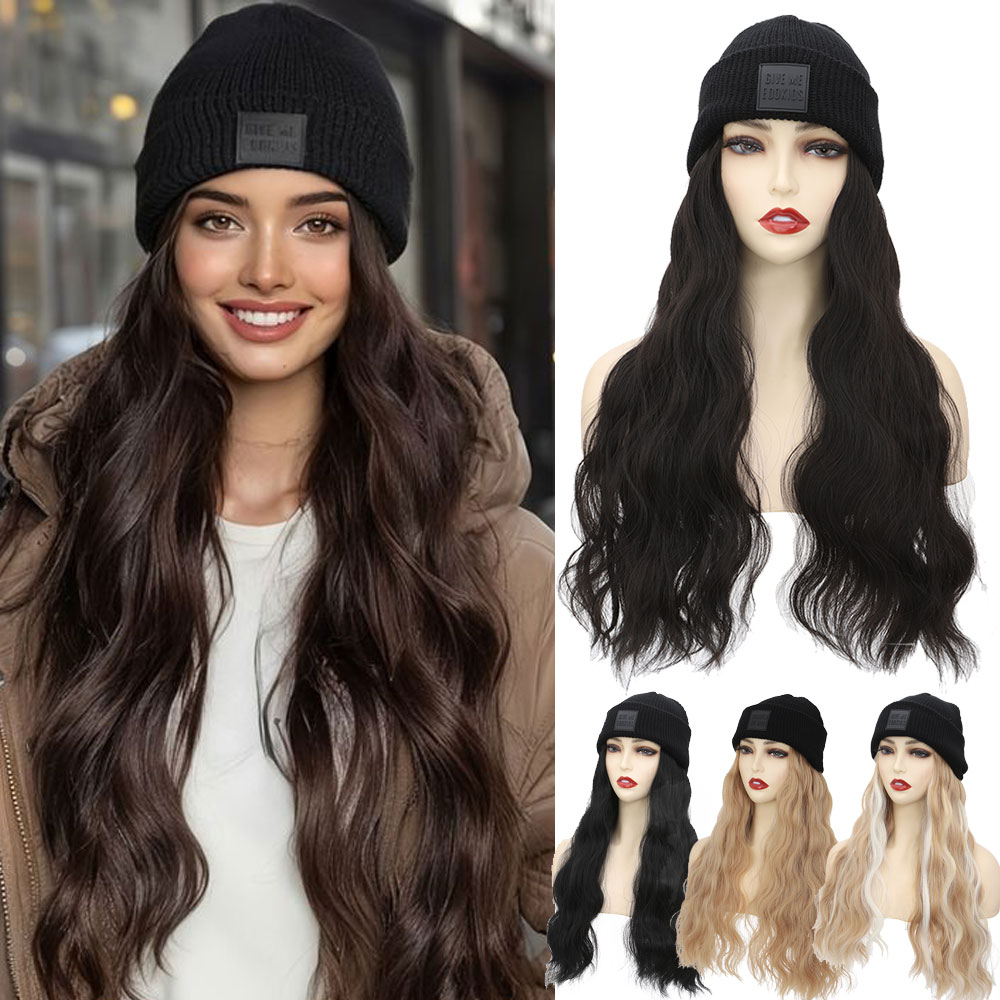 Knit Beanie Hat Warm - S-noilite topi Wig sintetis, topi beanie