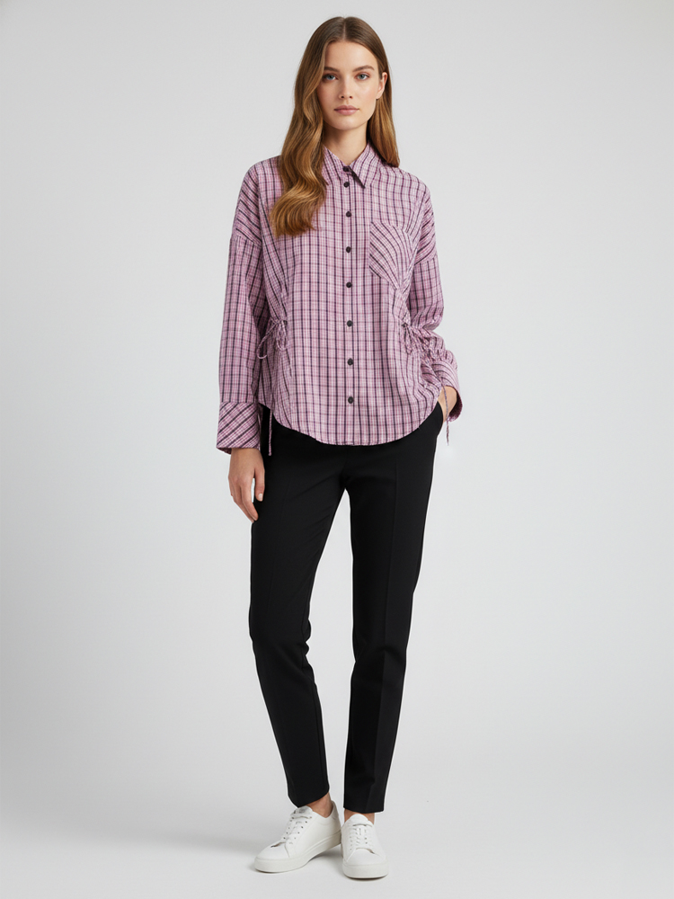 Flannel Shirt Lined - Kemeja Kotak-kotak Trendi Wanita Elegan Model